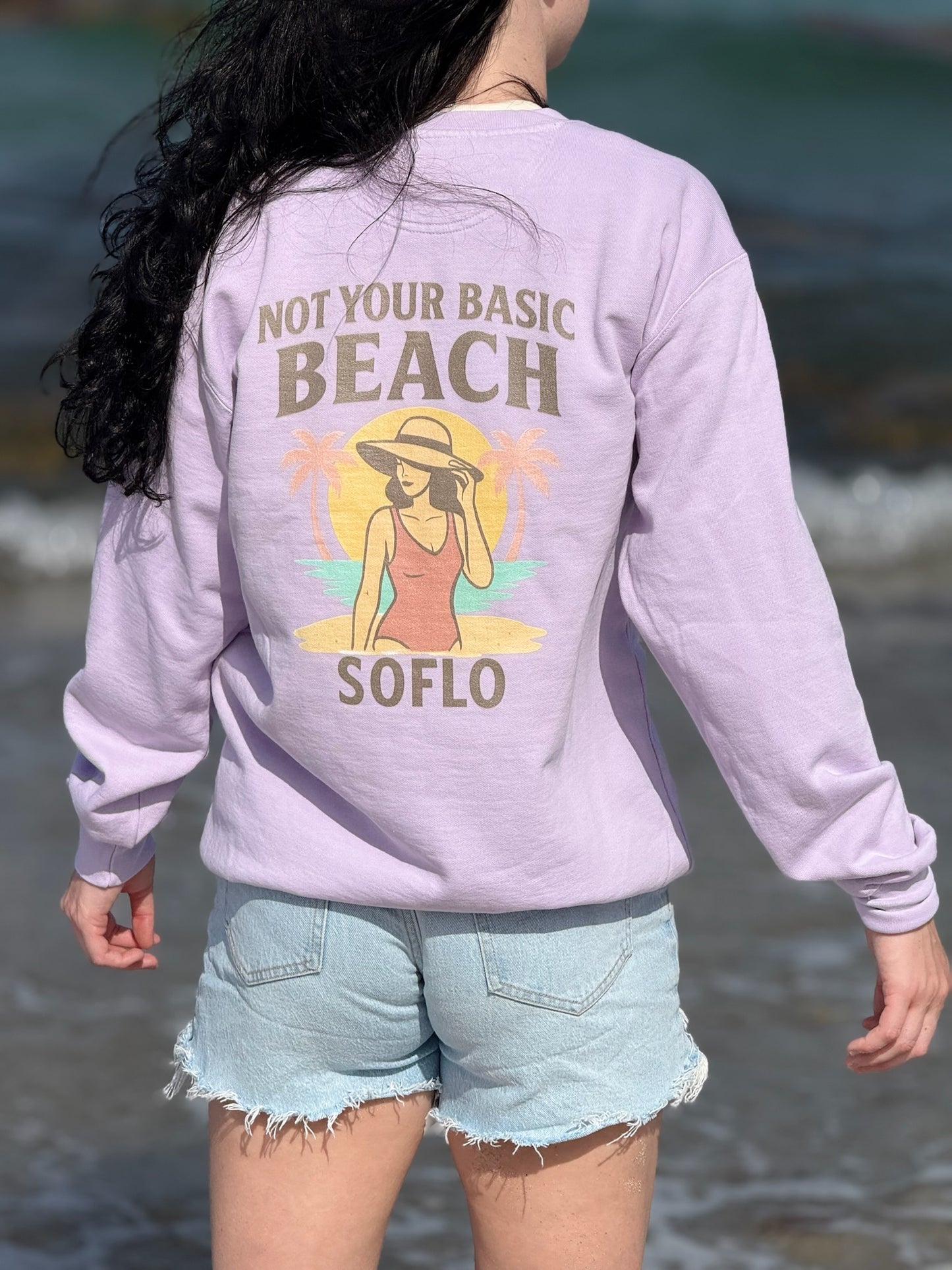 Not Your Basic Beach Sweatshirt - Unisex Garment-Dyed Crew, Casual Summer Apparel, Beach Vibes, Vacation Style, Unique Gift